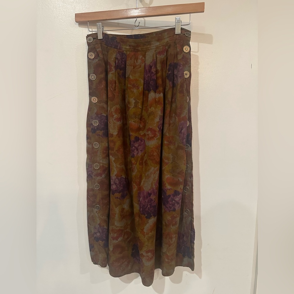 Fendi vintage Brown and Purple Floral A-Line Skirt